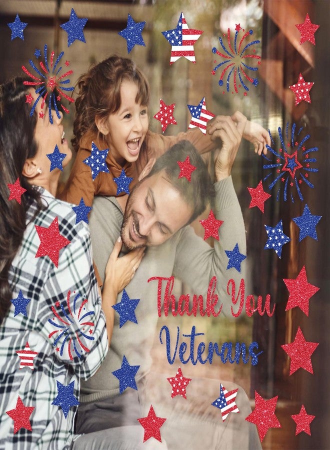 Yewfold 6 Sheet Thank You Veterans Window Clings, Glitter Star Shaped Fireworks Window Veterans Day Decorations, Patriotic Decorations for 4th of July, Independence, Labor, Memorial Day (Glitter) - Image 5